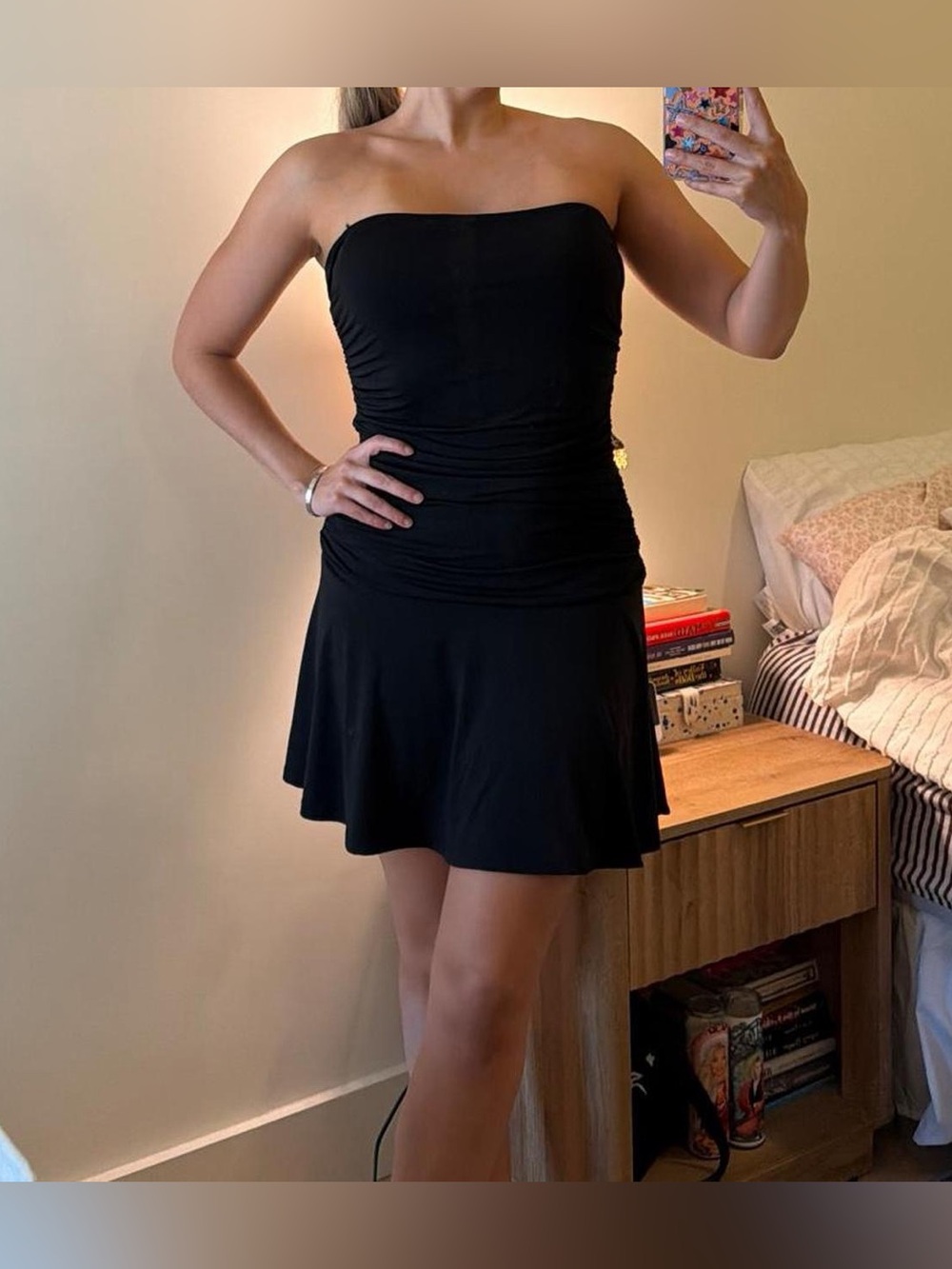 Camila Coelho Strapless Black Ruched Fit-&-Flare Dress